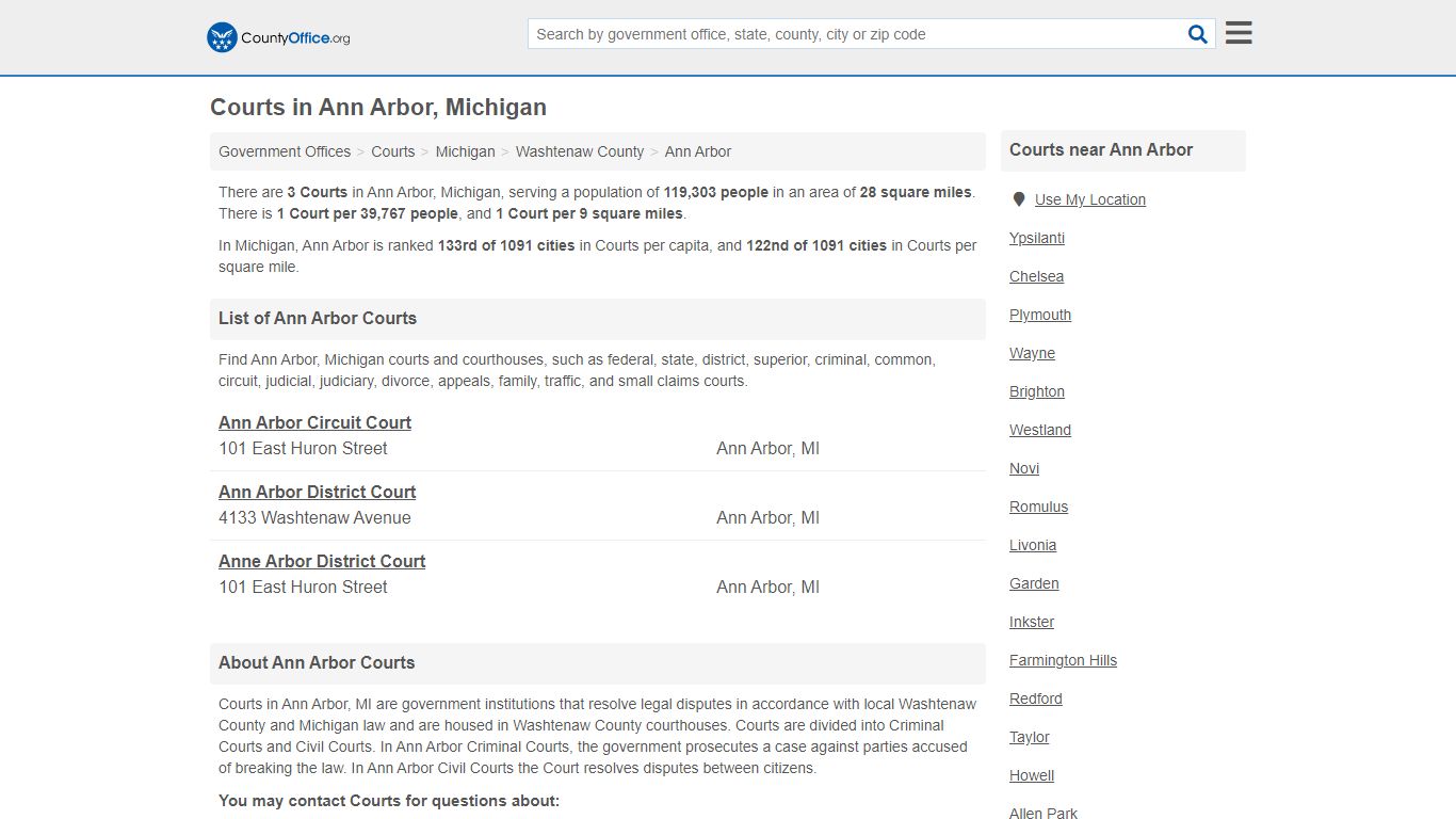 Courts - Ann Arbor, MI (Court Records & Calendars) - County Office